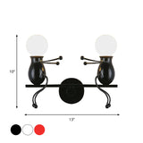 Hjemix | Svart/Hvit/Rød Barnslig Veggmontert Lampe Barn 2 Hoder Metall Vegglys med Svingarm