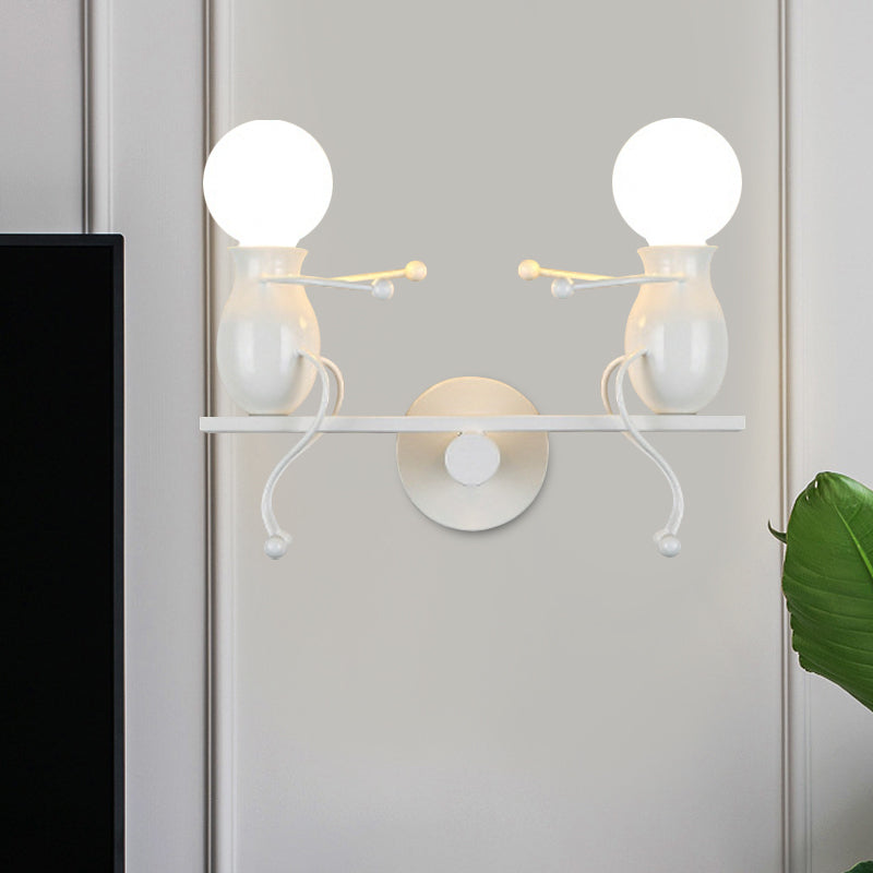 Hjemix | Svart/Hvit/Rød Barnslig Veggmontert Lampe Barn 2 Hoder Metall Vegglys med Svingarm