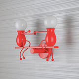 Hjemix | Svart/Hvit/Rød Barnslig Veggmontert Lampe Barn 2 Hoder Metall Vegglys med Svingarm