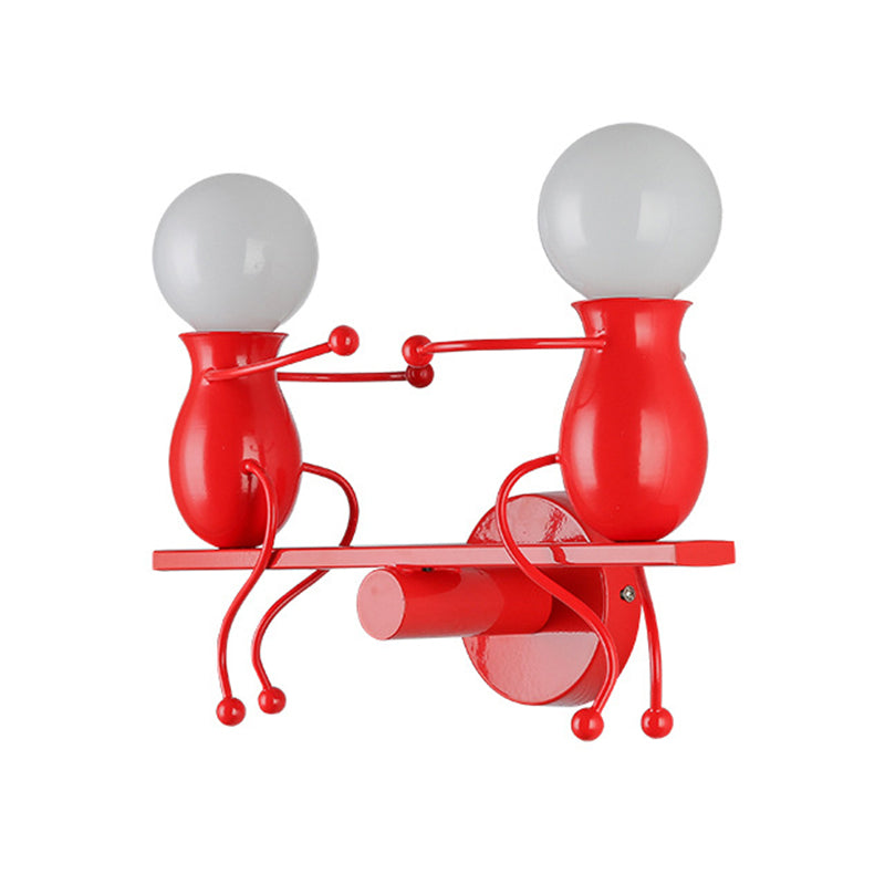 Hjemix | Svart/Hvit/Rød Barnslig Veggmontert Lampe Barn 2 Hoder Metall Vegglys med Svingarm