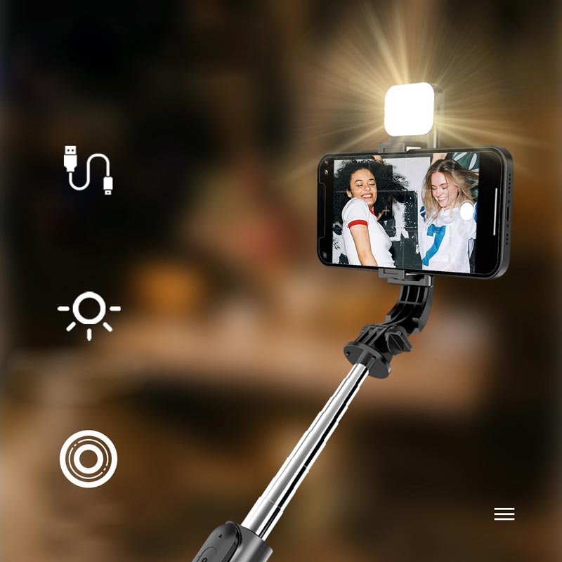 Hjemix | Bluetooth Selfie Stick Stativ med Telefonstativ og Skjønnhetsutfyllingsbelysning