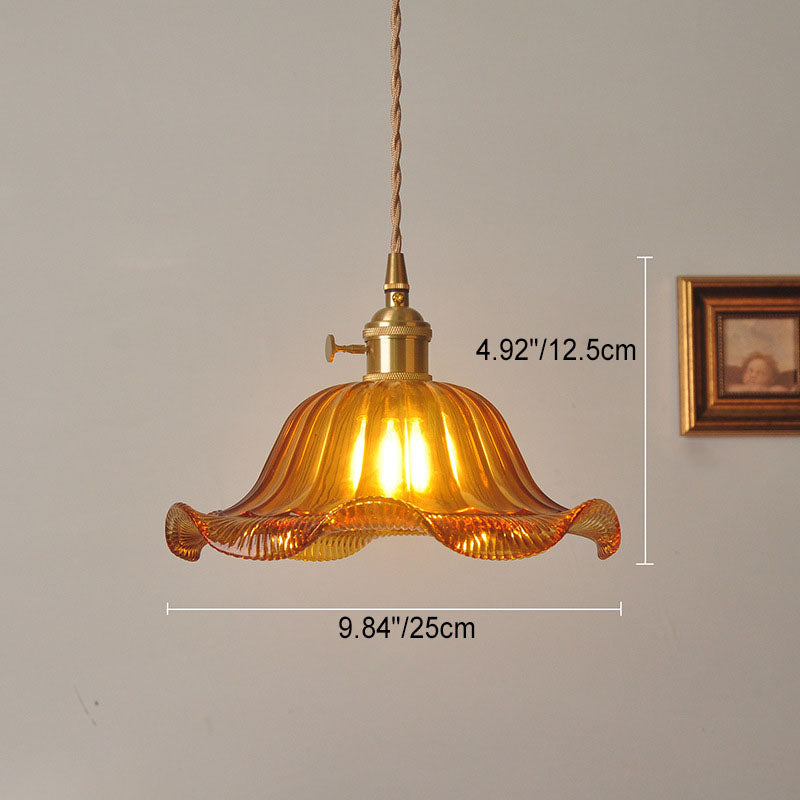 Hjemix | Moderne Art Deco Solsikke Lotusblad Glasskjerm Messing 1-Lys Pendellampe for Stue