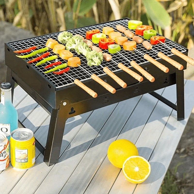 Hjemix | 10 stk Premium rustfritt stål BBQ spyd med trehåndtak – Multifunksjonelle, holdbare grillpinner for matlaging utendørs – Perfekt for sommerfester og familietreff