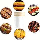 Hjemix | 10 stk Premium rustfritt stål BBQ spyd med trehåndtak – Multifunksjonelle, holdbare grillpinner for matlaging utendørs – Perfekt for sommerfester og familietreff