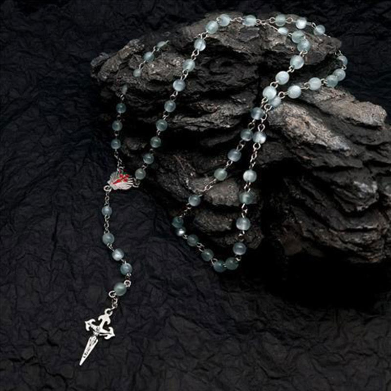 Hjemix | Hjerteformet Kattøye Stein Rosary Smykke - Elara