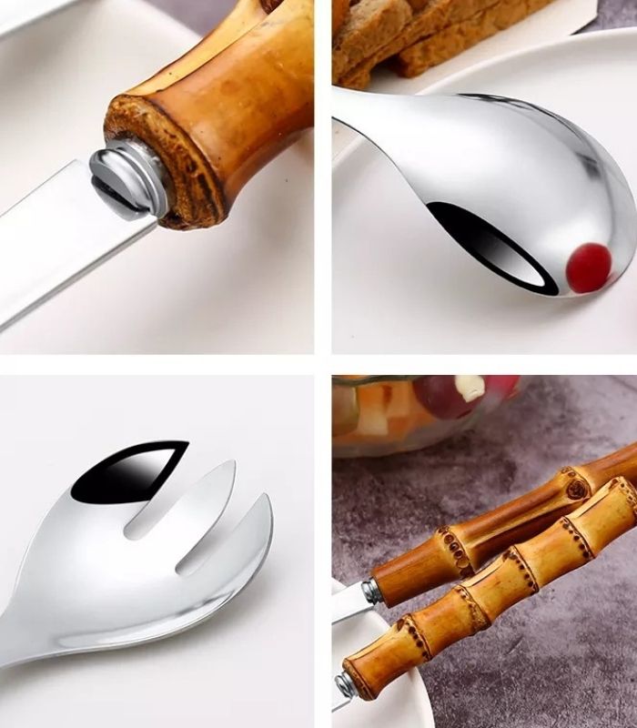 Hjemix | Bambus Håndtak Salat Serverings Bestikk Kjøkken Utstyr