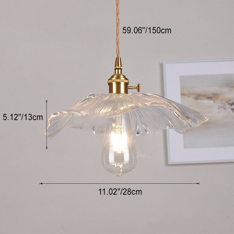 Hjemix | Moderne Art Deco Solsikke Lotusblad Glasskjerm Messing 1-Lys Pendellampe for Stue