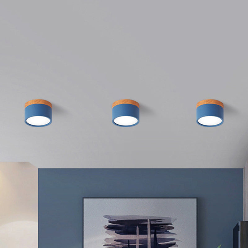 Hjemix | Moderne Macaron Taklampe – Kompakt Metall/Tre Innfelt Belysning for Kjøkken og Bar i Gul, Blå og Svart