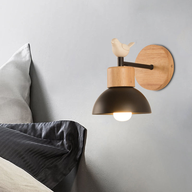 Hjemix | NordicDome - Metall og Tre Vegglampe med Fugl til Barnerommet