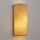 Hjemix | Halvsylinder vegglampe for innfelt montering Minimalistisk bambus 1-hode gangvegglys i beige