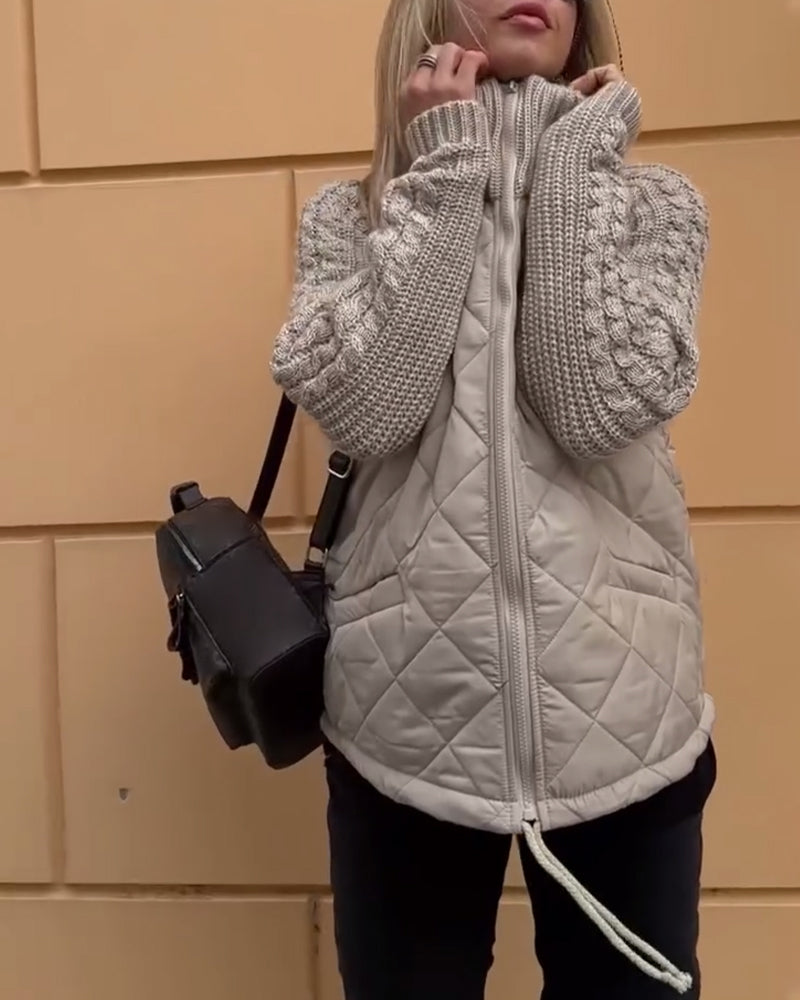 Hjemix | Solid Color Høy Krage Glidelås Kåpe