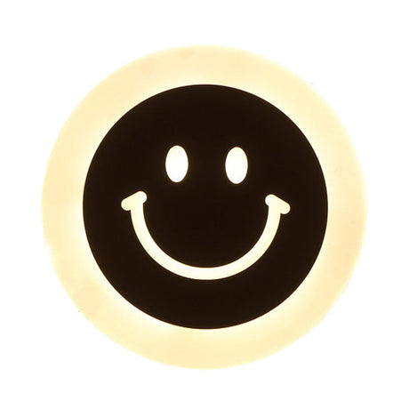 Hjemix | Tynn Rund LED Vegglampe Sett Tegneserie Akryl Hvit Smiley Vegglampe i Varme/Hvite Lys for Soverom