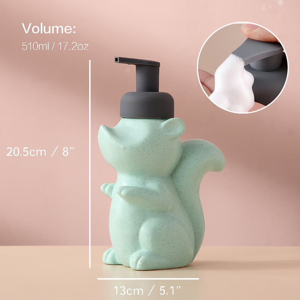 Hjemix | Keramisk Såpedispenser, Ekorre Skum Pumpe Baderomsflaske, Dyre Design, Påfyllbar Gjenbrukbar Lotion Pumpe for Bad Kjøkken, 510ml/17.2oz