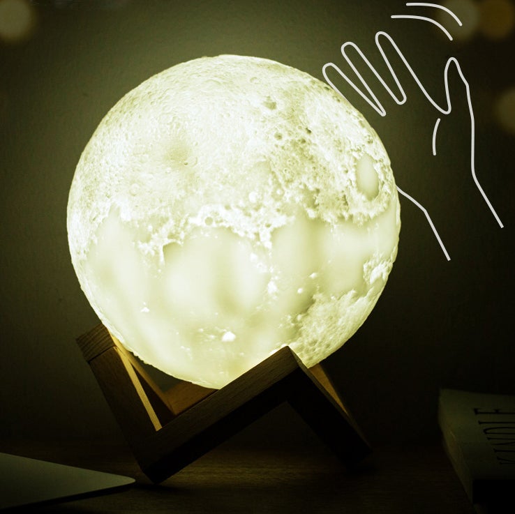 Hjemix | Kreativ Mini Oppladbar 3D Utskrevet Måne 1-Lys LED Bordlampe