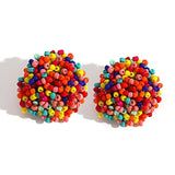 Hjemix | Lys og morsom håndlaget multicolor perle pompom stud øredobber