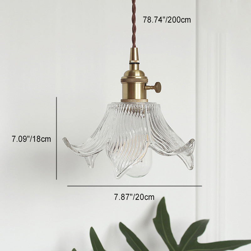 Hjemix | Moderne Kreativ Floral Messing-Glass 1-Lyskilde Pendellampe for Stuen