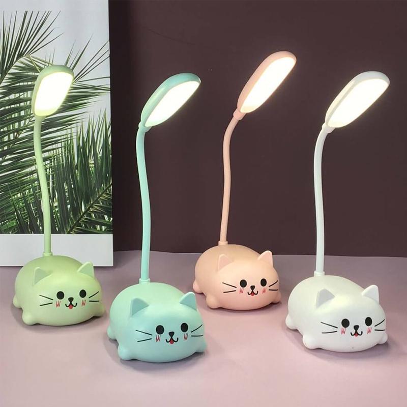 Hjemix | Mini Tegneserie Katt LED Øyevern Leselampe USB Oppladbar Skrivebordlampe