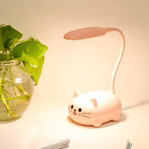 Hjemix | Mini Tegneserie Katt LED Øyevern Leselampe USB Oppladbar Skrivebordlampe