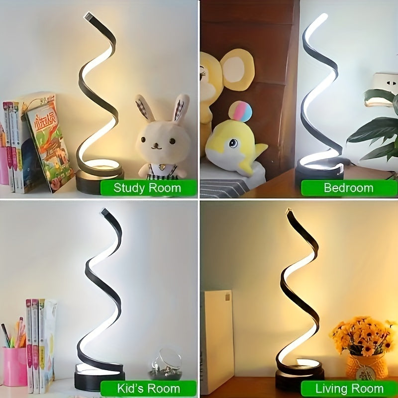 Hjemix | Modern Spiral Table Lamp – Kreativ LED Skrivebordslampe med Mild Varme Lys, Perfekt for Soverom, Stue, og Studie Dekor