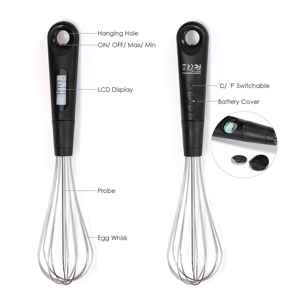 Hjemix | 2-i-1 Instant-lese Mat Termometer og Eggvisp