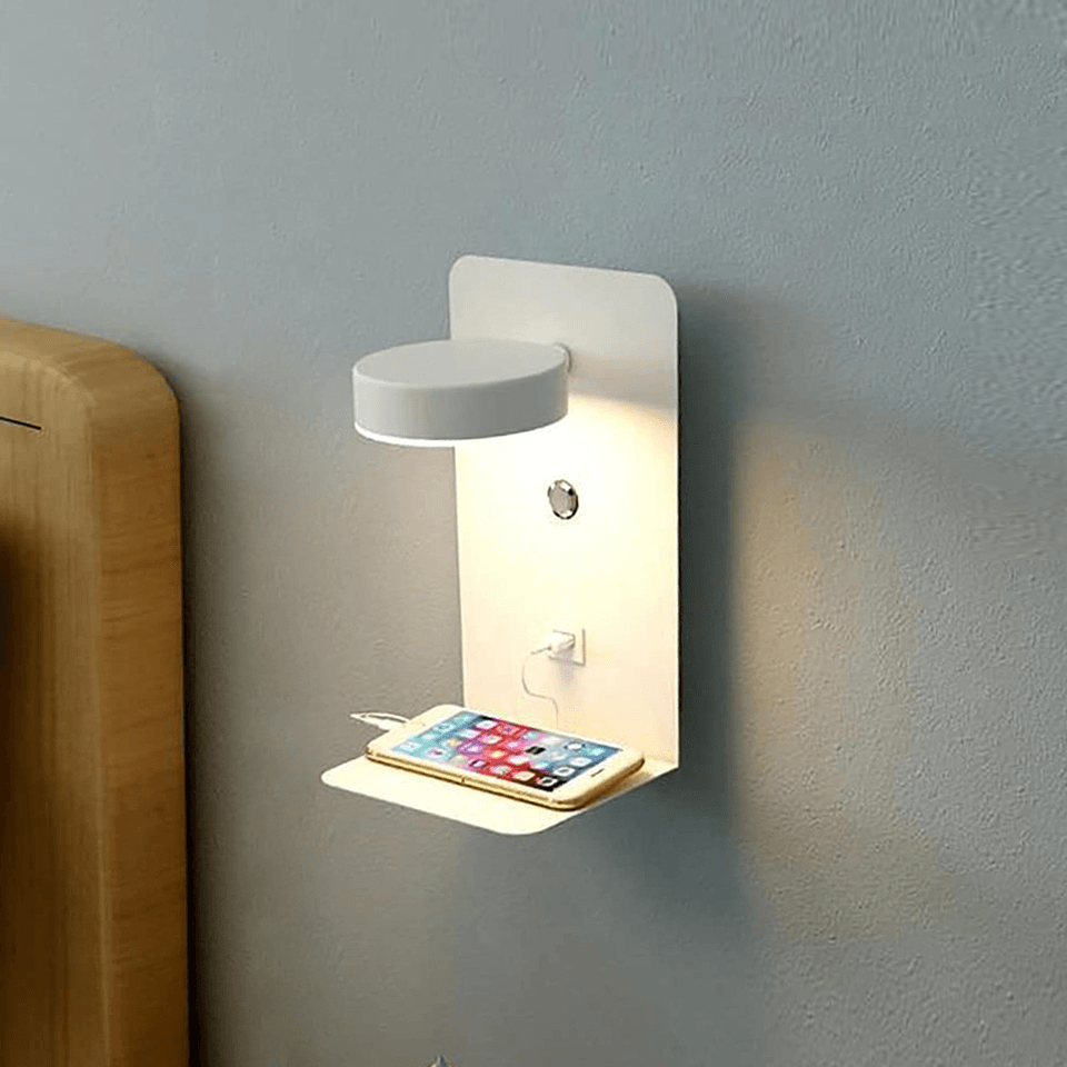 Hjemix | Nattlampe med lader - BrightHub - 330° Rotérbar - Ladestasjon
