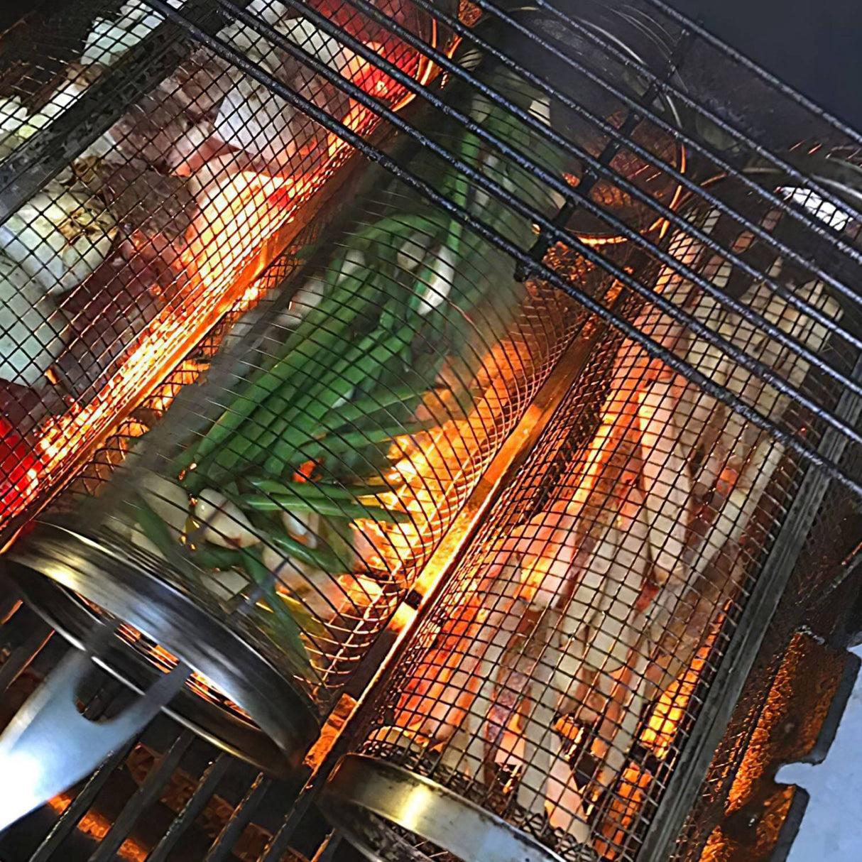Hjemix | 2-delt: Bærbar BBQ Rullende Kurv Rund Rustfritt Stål Grill