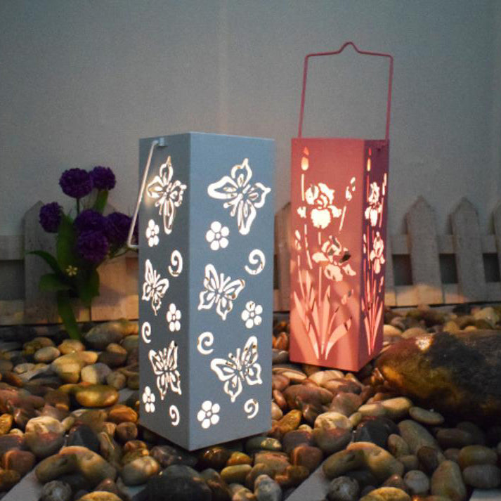 Hjemix | Solar Butterfly Rose Pattern Hollow Column LED Utendørs Vanntett Dekorativ Lampe