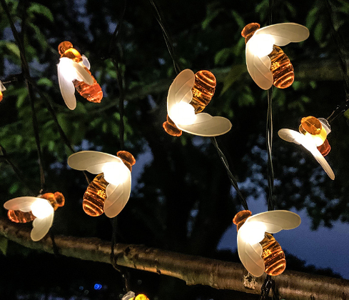 Hjemix | Moderne Art Deco vanntett Solar-PVC-Gummi-akryl-snor-bees-ball-kristall-ball-fall-LED lys utendørs for hagen