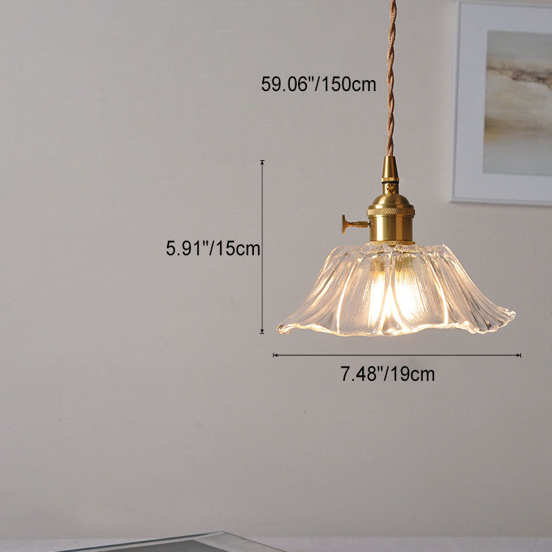 Hjemix | Moderne Art Deco Solsikke Lotusblad Glasskjerm Messing 1-Lys Pendellampe for Stue