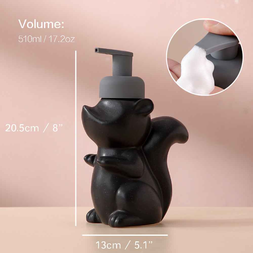 Hjemix | Keramisk Såpedispenser, Ekorre Skum Pumpe Baderomsflaske, Dyre Design, Påfyllbar Gjenbrukbar Lotion Pumpe for Bad Kjøkken, 510ml/17.2oz