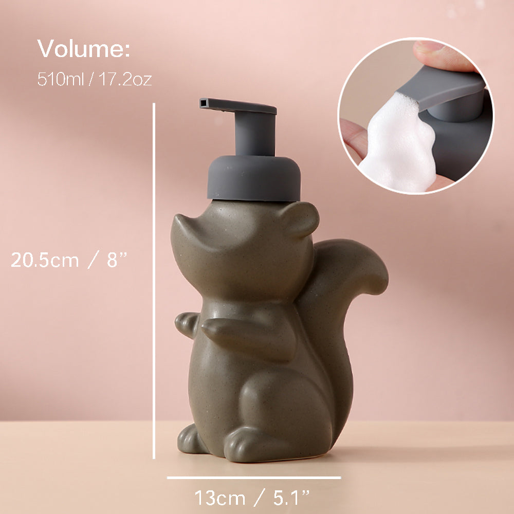 Hjemix | Keramisk Såpedispenser, Ekorre Skum Pumpe Baderomsflaske, Dyre Design, Påfyllbar Gjenbrukbar Lotion Pumpe for Bad Kjøkken, 510ml/17.2oz