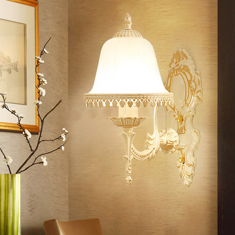 Hjemix | Gjengede Vegglampe Klassisk Blomsterlakk Frostet Glass Veggbelysning i Hvit