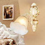 Hjemix | Gjengede Vegglampe Klassisk Blomsterlakk Frostet Glass Veggbelysning i Hvit