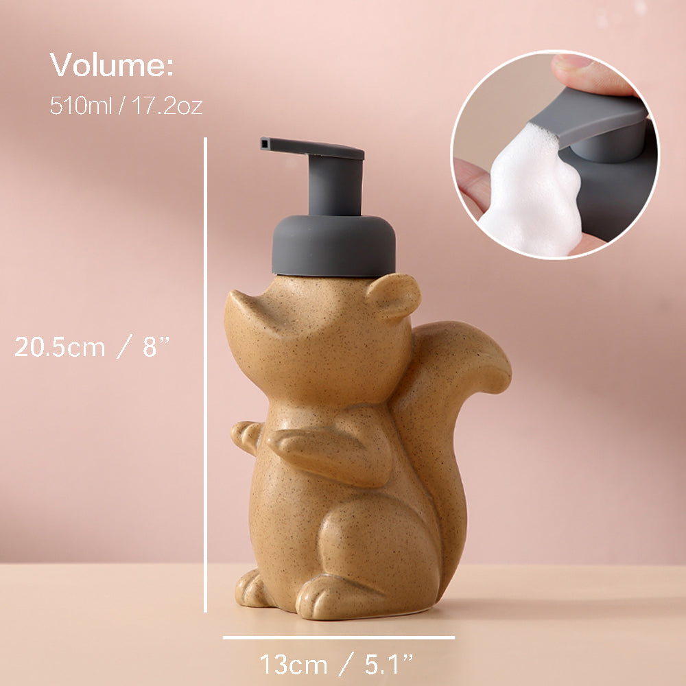 Hjemix | Keramisk Såpedispenser, Ekorre Skum Pumpe Baderomsflaske, Dyre Design, Påfyllbar Gjenbrukbar Lotion Pumpe for Bad Kjøkken, 510ml/17.2oz