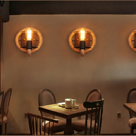 Hjemix | Løpeform Tau Vegglampe Rustikk 1-Hode Gang Vegglampe med Spor Lysdesign i Tre