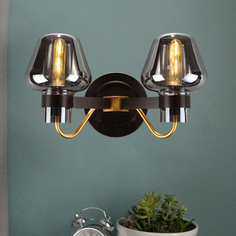 Hjemix | 2-Lyskilde Veggbelysning med Sopplampe Røyk Glass Moderne Soverom Vegglampe Belysningsinnretning