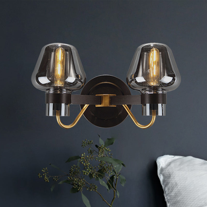 Hjemix | 2-Lyskilde Veggbelysning med Sopplampe Røyk Glass Moderne Soverom Vegglampe Belysningsinnretning