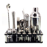 Hjemix | 23pcs/Set Bartender Kit Profesjonell Allsidighet Rustfritt Stål Martini Cocktail Shaker med Stativ Bar Tilbehør