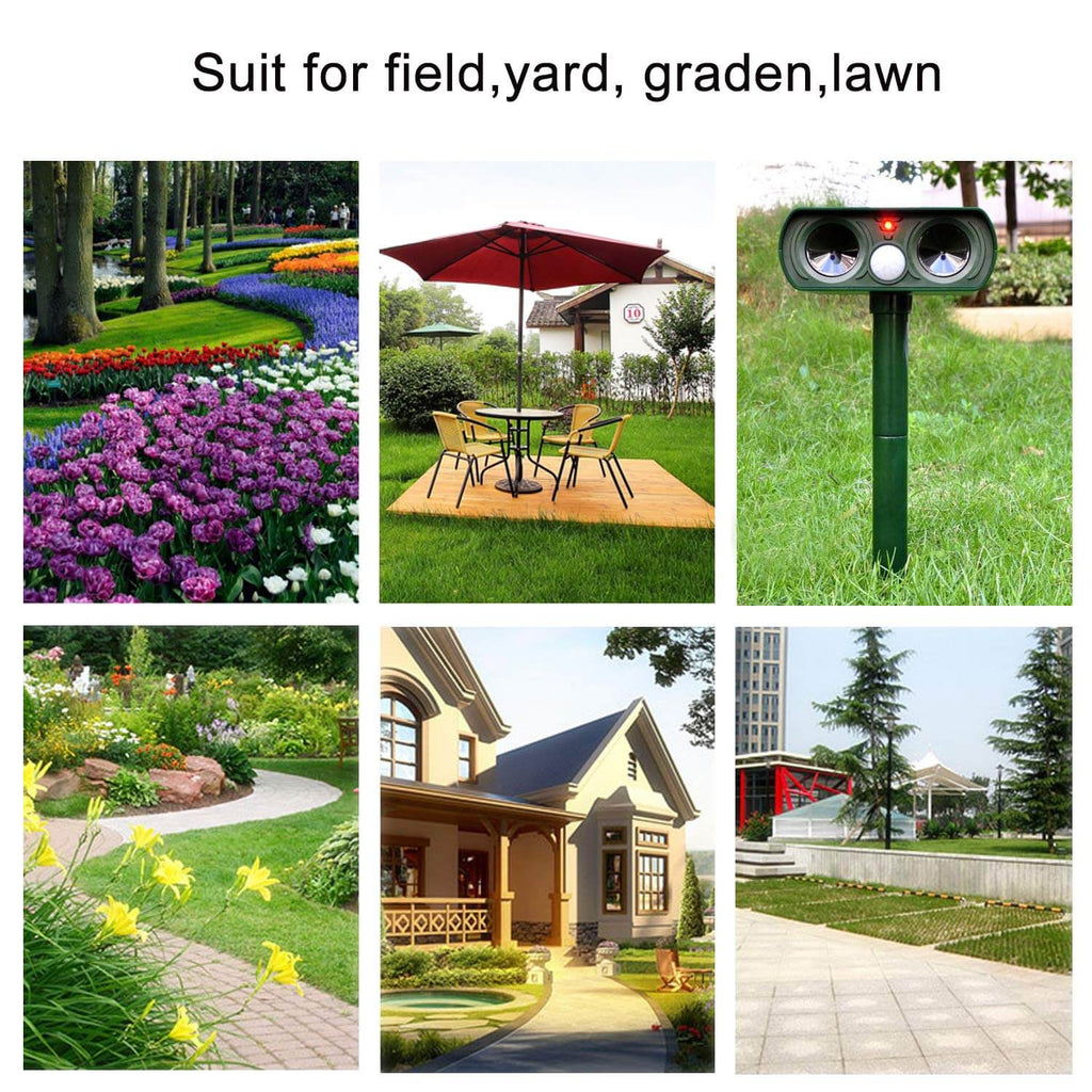 Hjemix | Solar Power Ultrasonic Skadedyr Repeller Infrarød Sensor Vanntett Dyreavskrekker