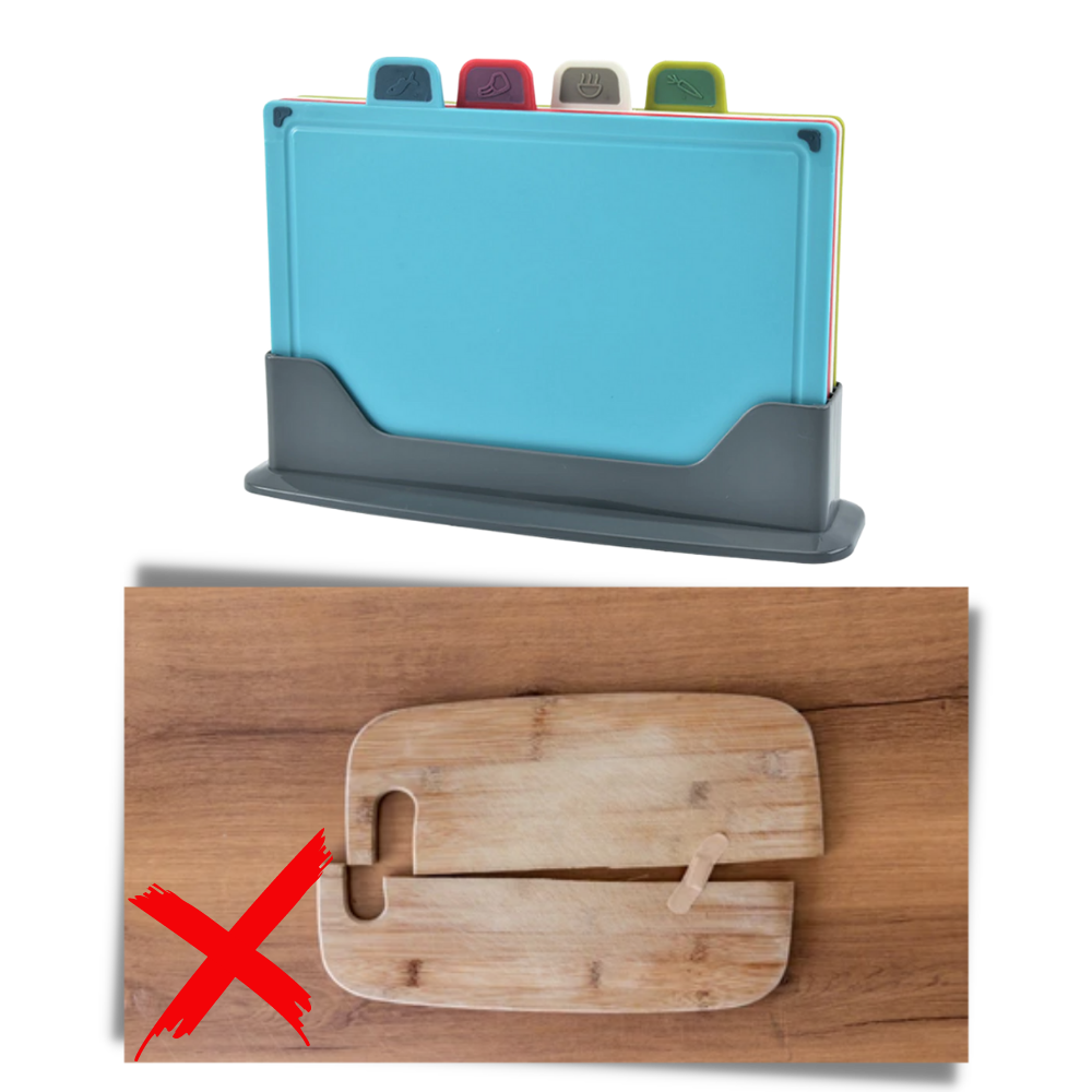 Sett med 4 skjærebrett med holder