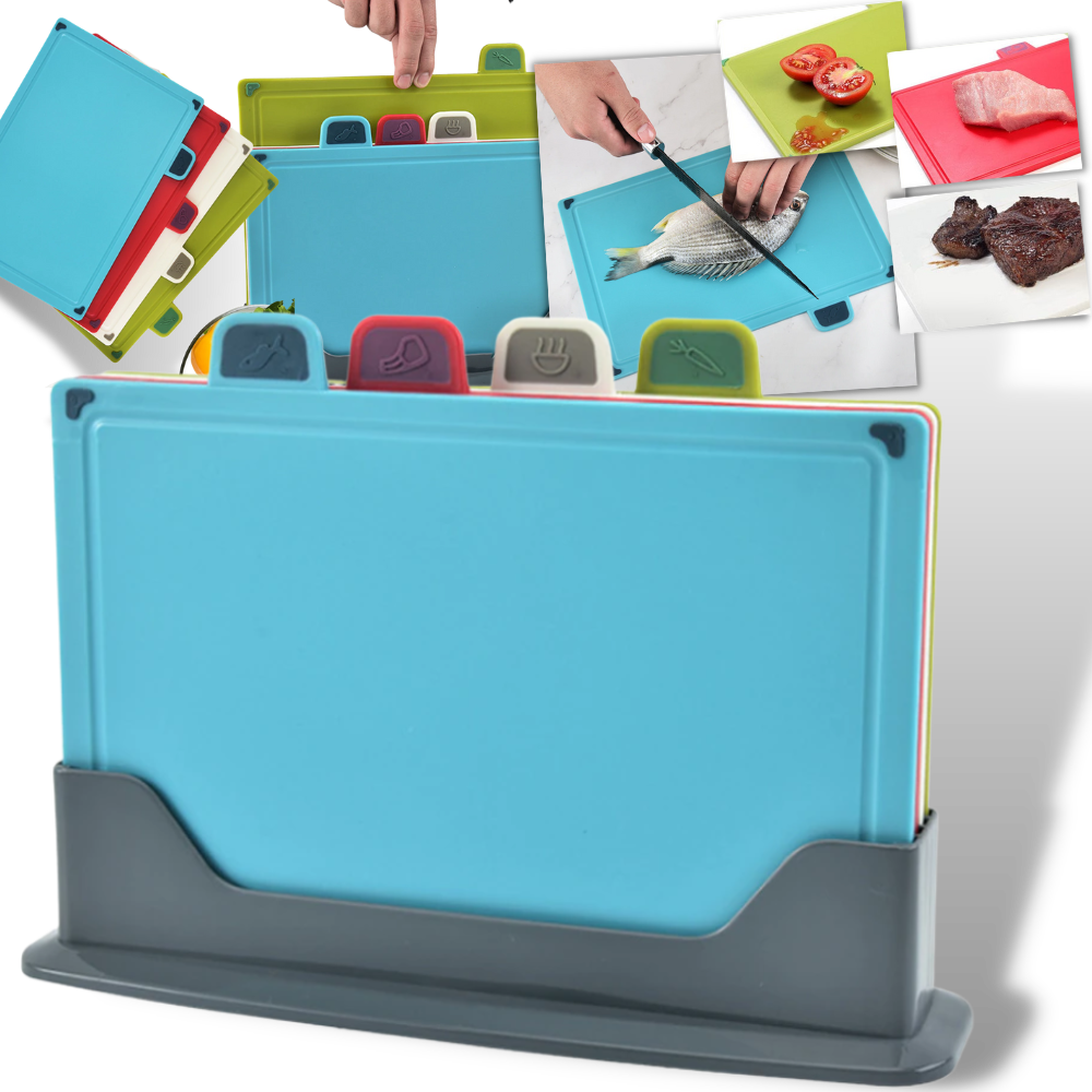 Sett med 4 skjærebrett med holder