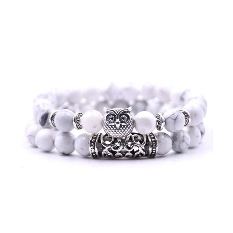 Hjemix | Ugle Charm Naturlig Stein Armbånd