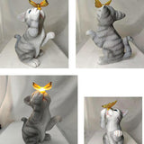 Hjemix | SolarPurr Hagebelysning | LED Katt Figur med Sommerfugl | Soldrevet | Værbestandig | Utendørs Dekorasjon