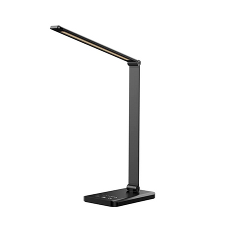 Hjemix | LED skrivebordslampe med USB-ladeport, dimbar øyevennlig leselampe for hjemmet, med 5 lysstyrkenivåer & 3 lysmoduser, berøringskontroll, autotimer (Svart)