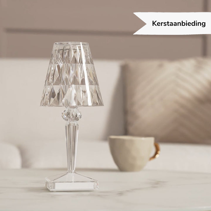 Hjemix | LuxeCrystal Premium LED Bordlampe | Trådløs | Dimmbar Krystallbelysning | Stemningslys & Dekorasjon