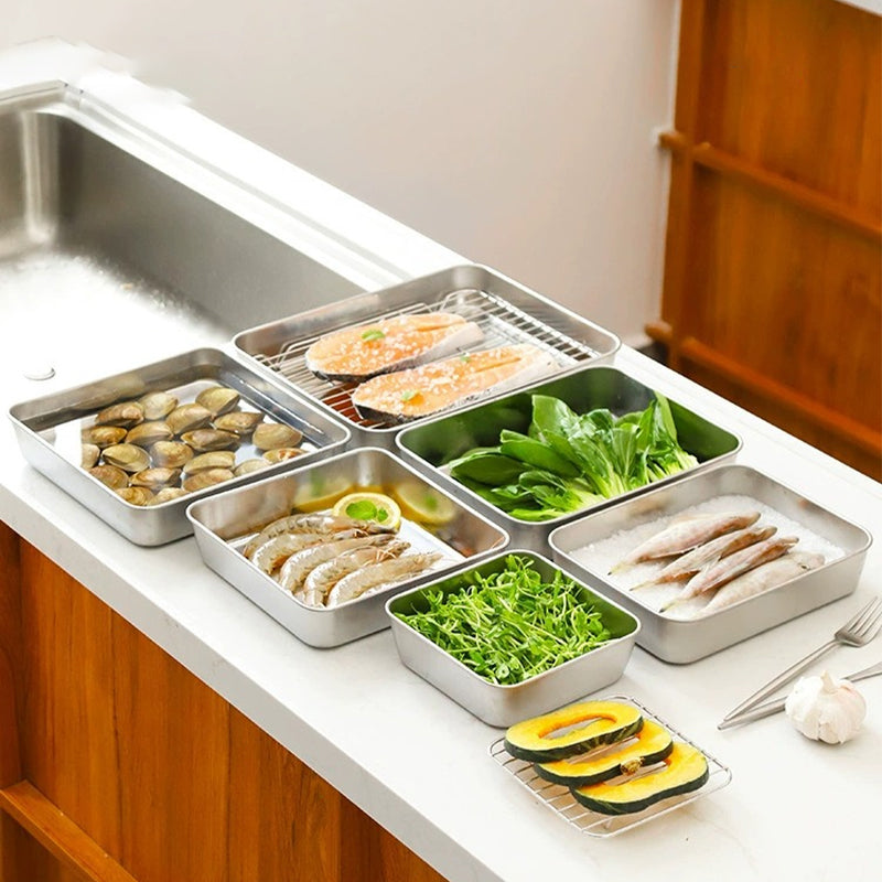 Hjemix | Rustfritt Stål Firkantet Tallerken (Med Lokk)