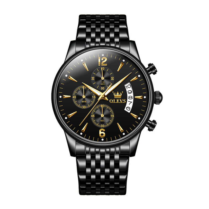 Hjemix | Luksus Gull Tre-Øye Kronograf Skive Automatisk Mekanisk Klokke