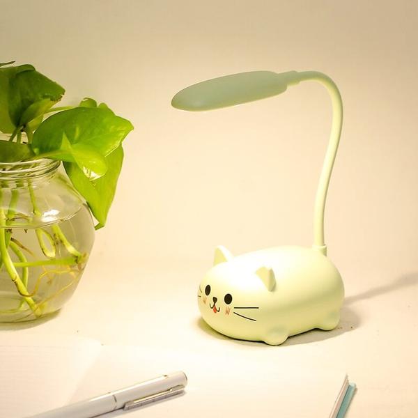 Hjemix | Mini Tegneserie Katt LED Øyevern Leselampe USB Oppladbar Skrivebordlampe