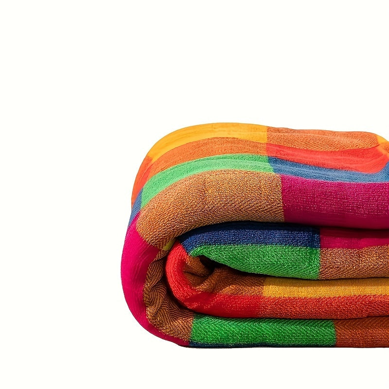 Hjemix | Koral fleece teppe – Vendbar tykk Sherpa teppe med et fargerikt rutet mønster