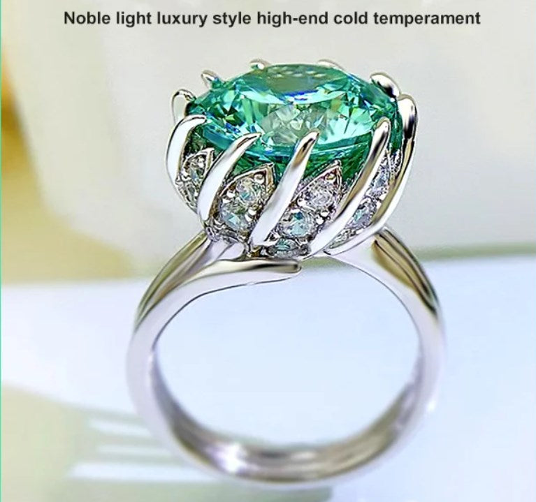 Hjemix | 6 Karat Paraiba Blågrønn Lotus Diamant Ring